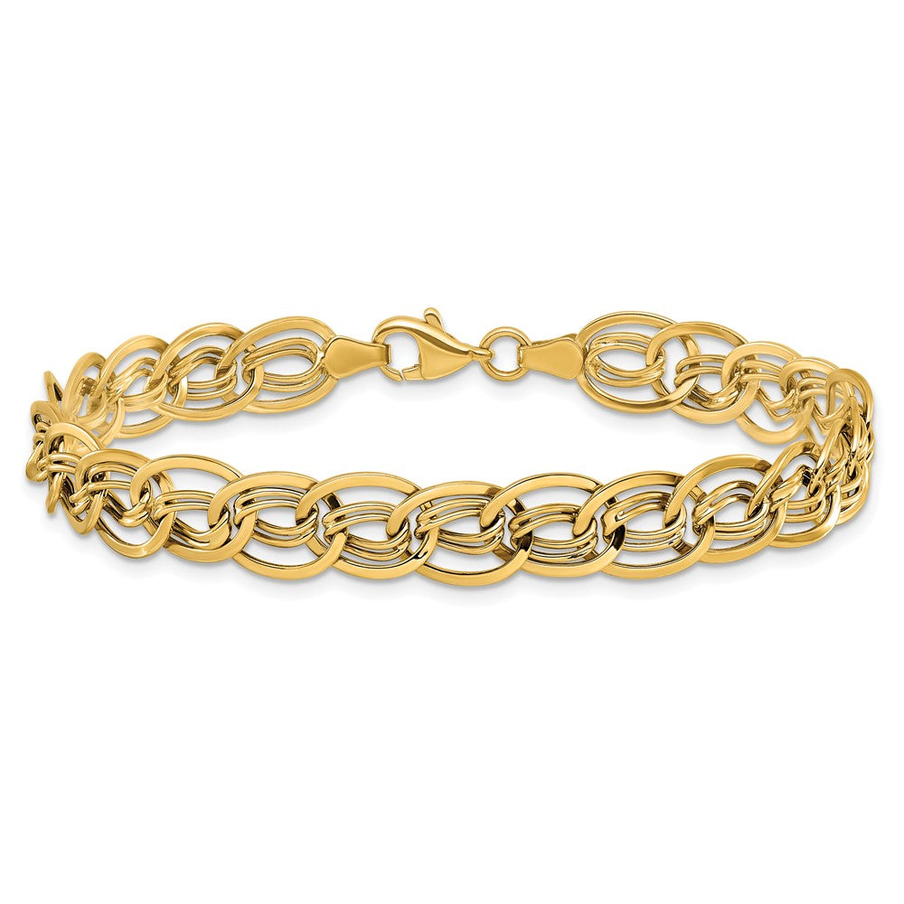 8 Inch 10K Yellow Gold Triple Fancy Link Bracelet