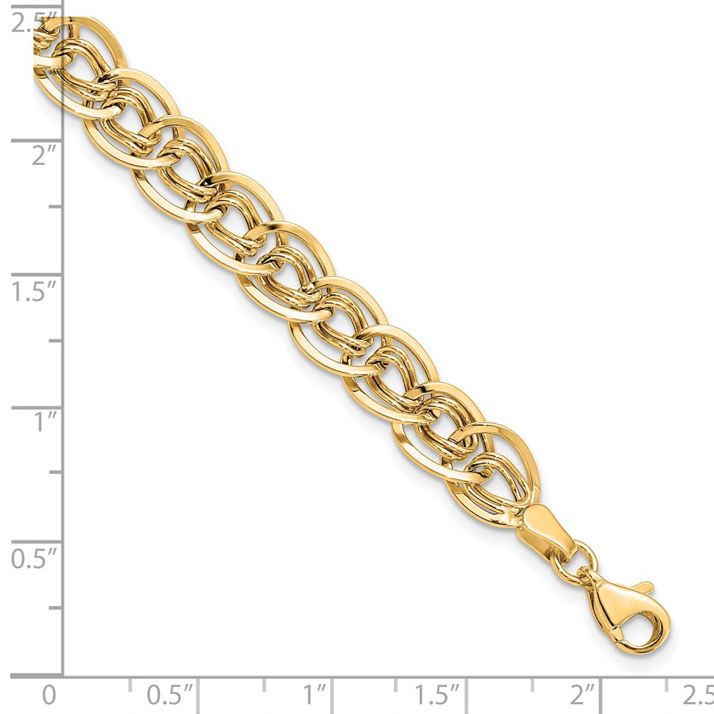 8 Inch 10K Yellow Gold Triple Fancy Link Bracelet