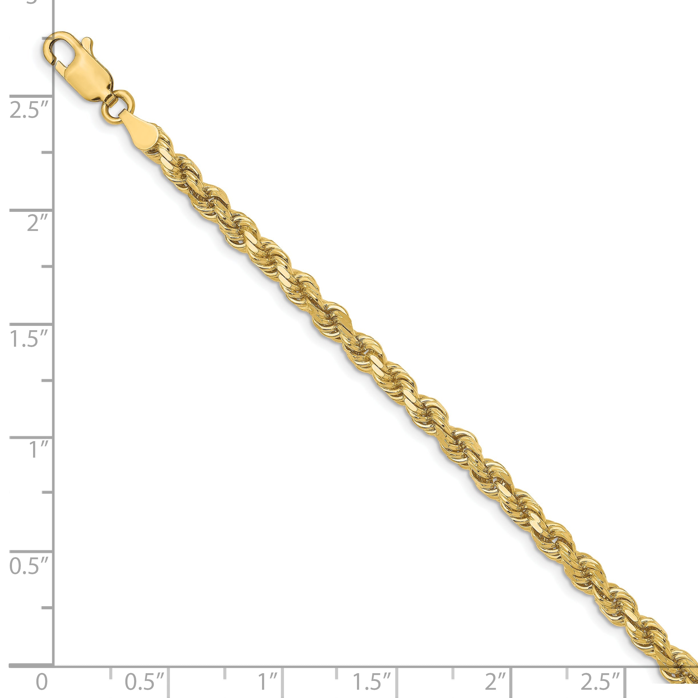 8 Inch 10k Yellow Gold 3.5mm Diamond-Cut Rope Chain Bracelet
