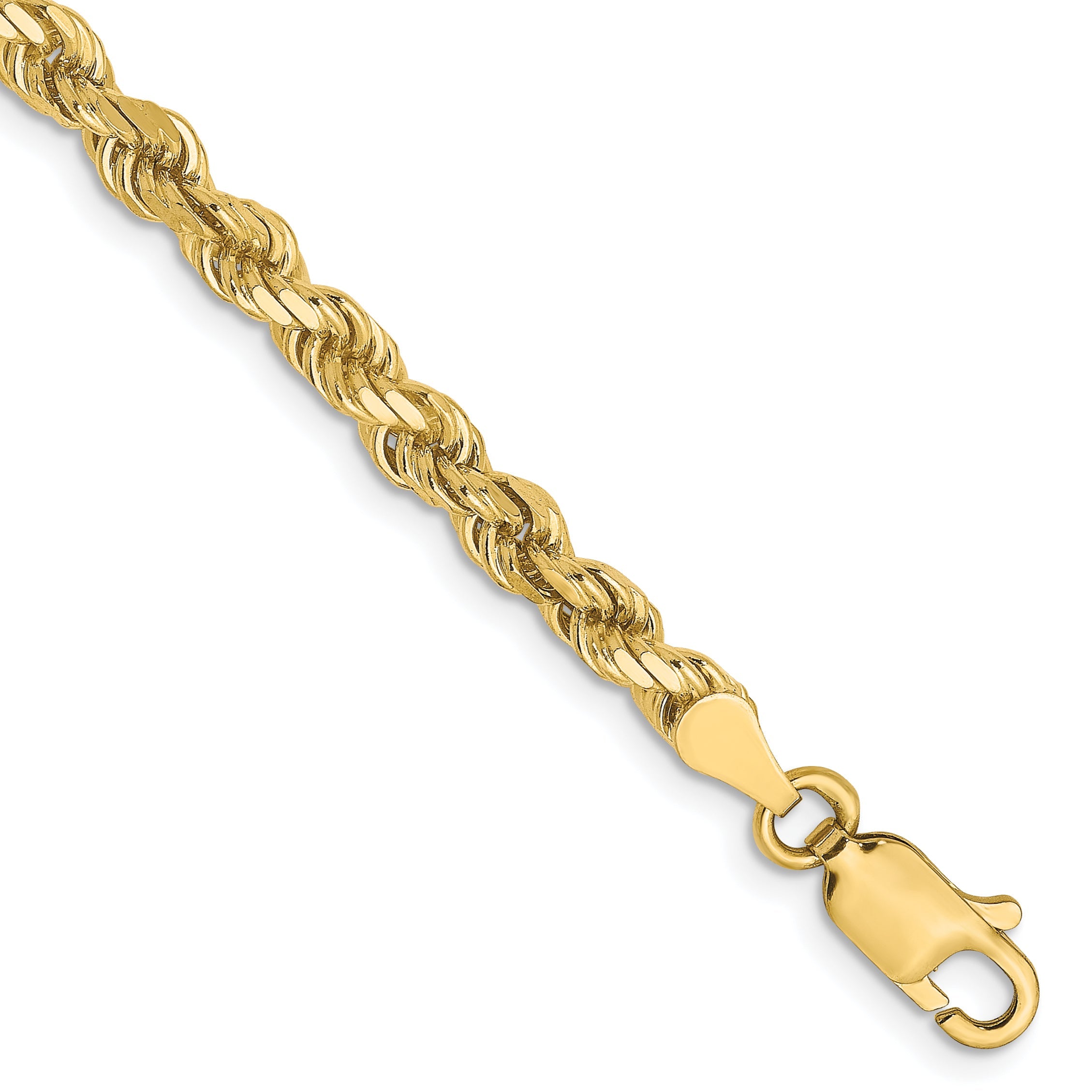 8 Inch 10k Yellow Gold 3.5mm Diamond-Cut Rope Chain Bracelet