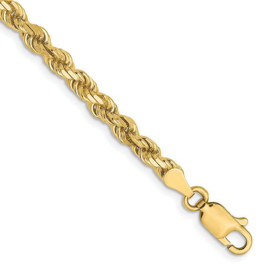 7 Inch 10k Yellow Gold 3.5mm Diamond-Cut Rope Chain Bracelet