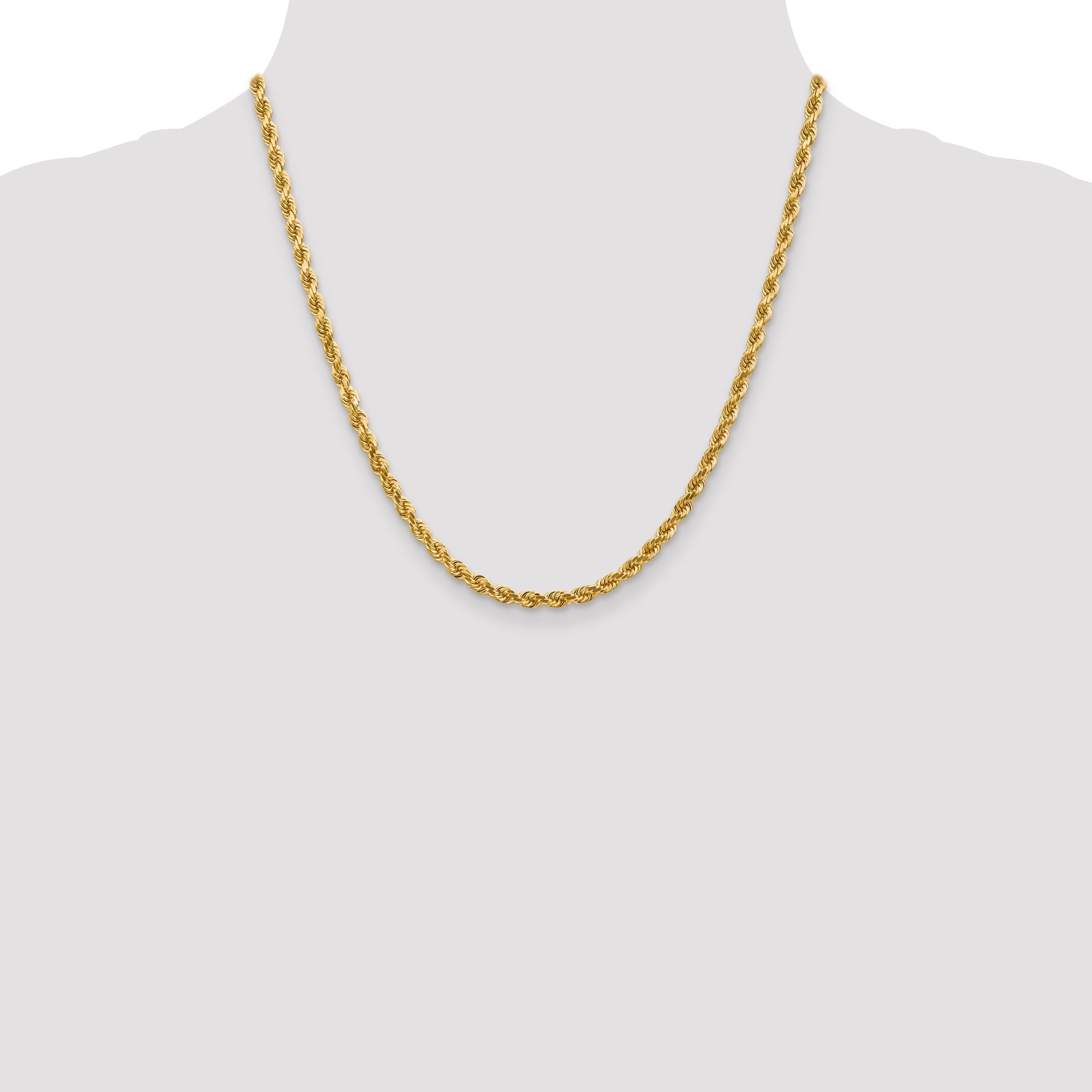 20 Inch 10K 4mm Diamond-Cut Rope Chain Necklace