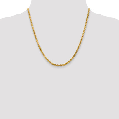 20 Inch 10K 4mm Diamond-Cut Rope Chain Necklace