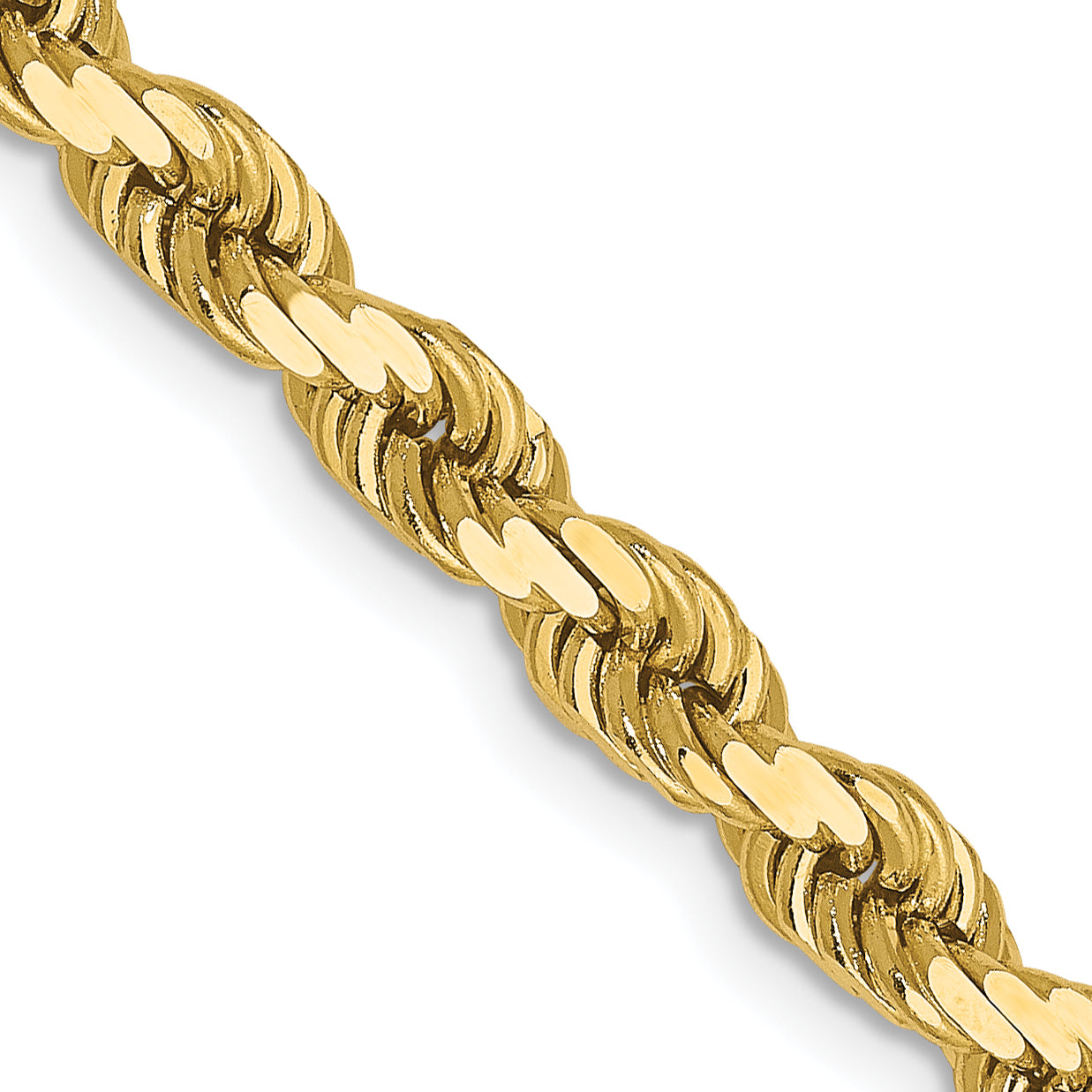 22 Inch 10K 4mm Diamond-Cut Rope Chain Necklace