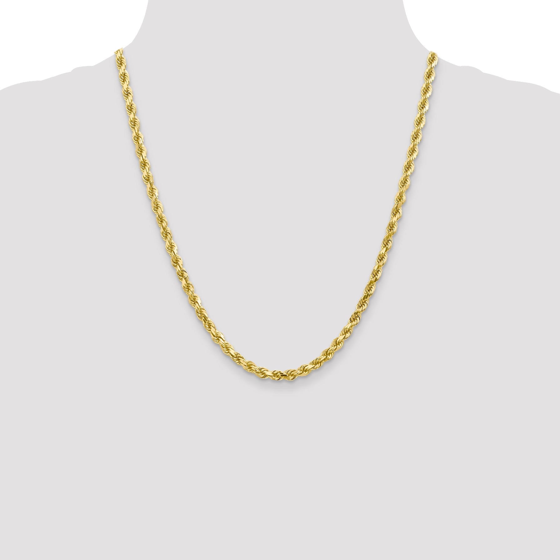 22 Inch 10K 4.5mm Diamond-Cut Rope Chain Necklace
