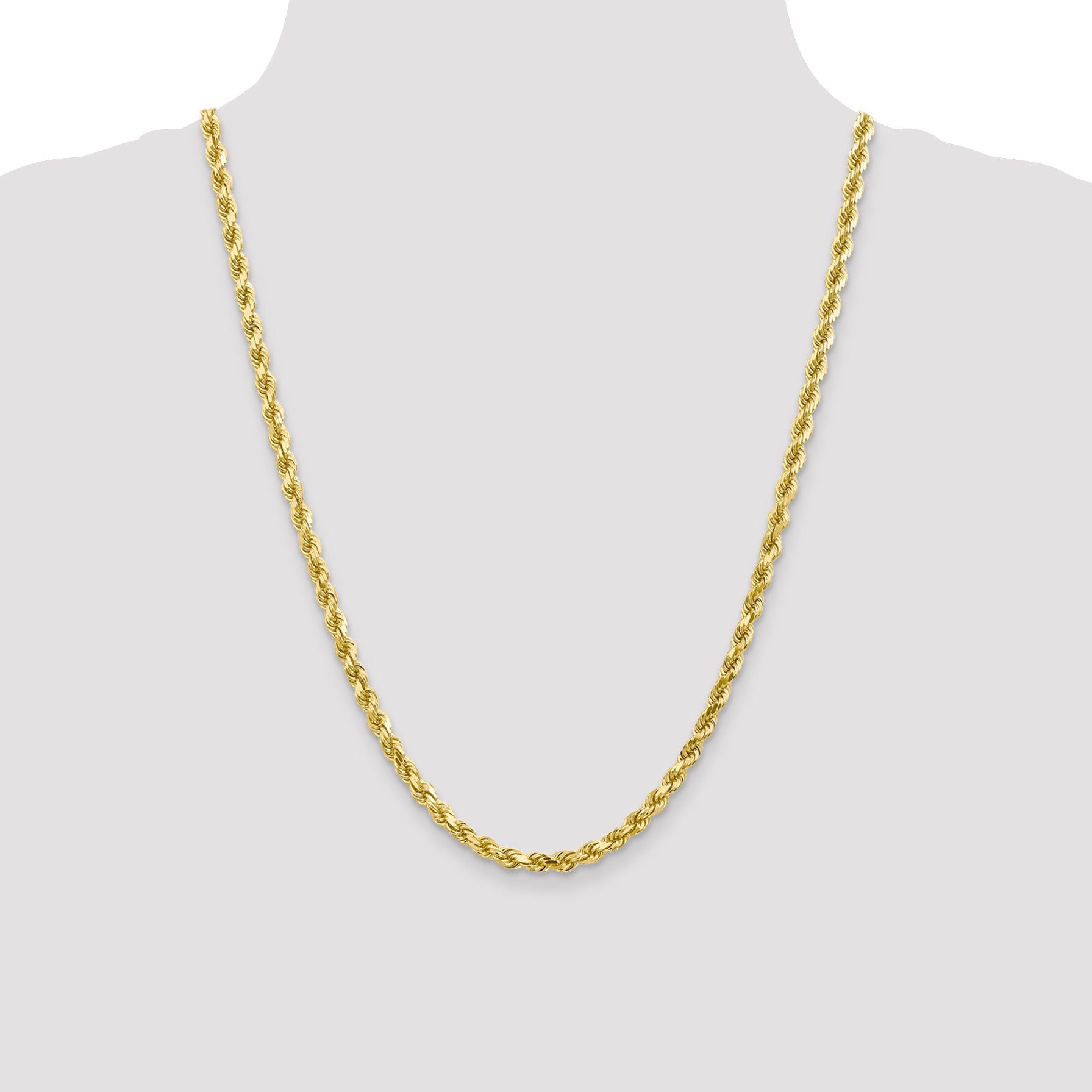 24 Inch 10K 4.5mm Diamond-Cut Rope Chain Necklace