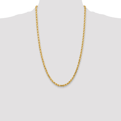 26 Inch 10K Yellow Gold 4.5mm Diamond Cut Rope Chain Necklace