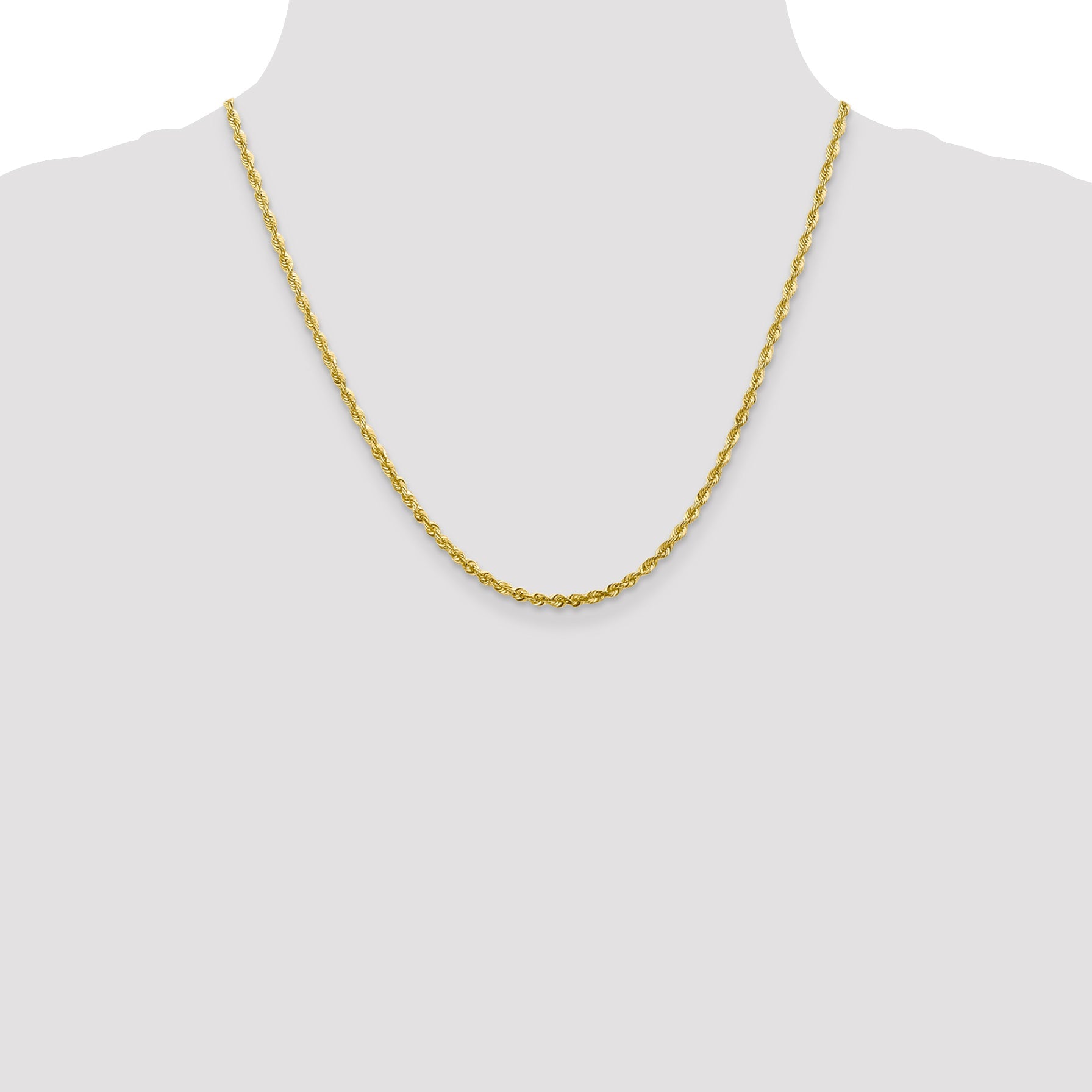 20 Inch 10K 2.75mm Diamond-Cut Lightweight Rope Chain Necklace