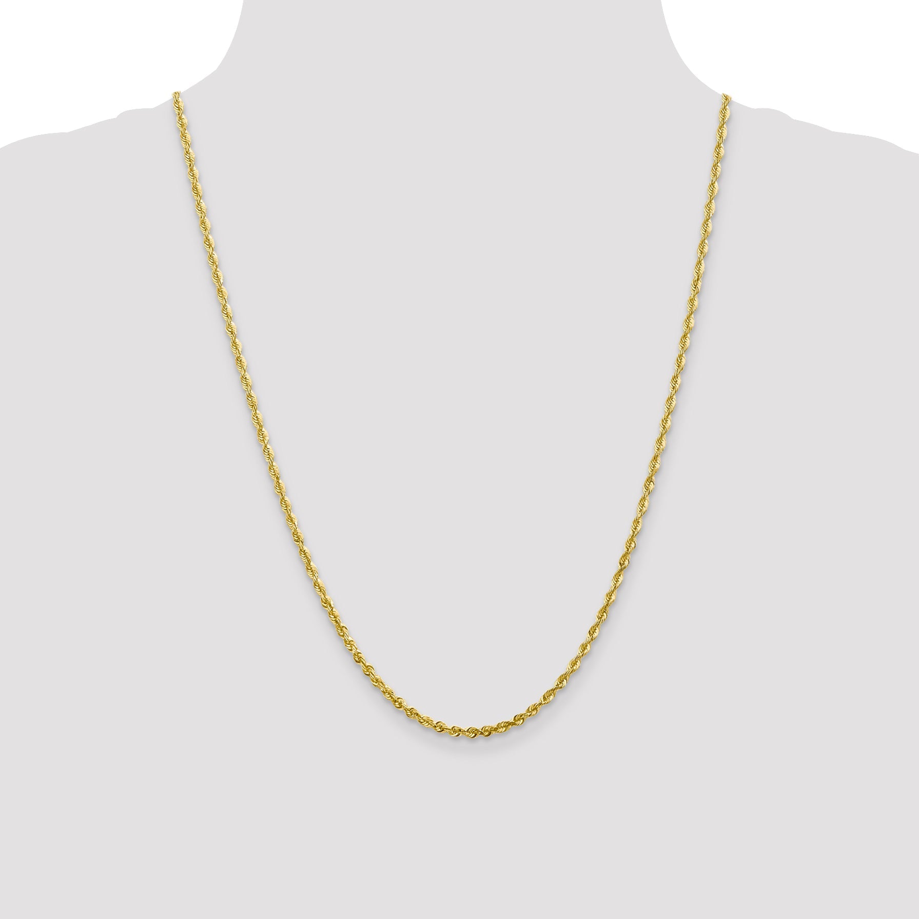 24 Inch 10K 2.75mm Diamond-Cut Lightweight Rope Chain Necklace