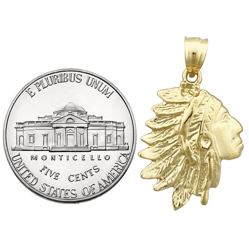 14K Gold Native Indian Head Charm