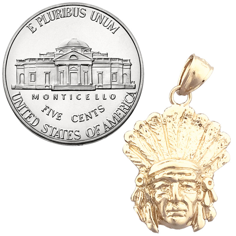 14K Gold Native Indian Chief with Bonnet Pendant