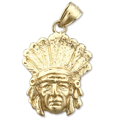 14K Gold Native Indian Chief with Bonnet Pendant