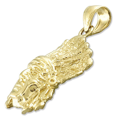 14K Gold Native Indian Chief with Bonnet Pendant