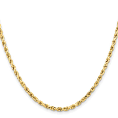 24 Inch 10K Yellow Gold 3.25mm Diamond Cut Rope Chain Necklace