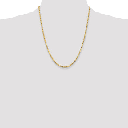 22 Inch 10K Yellow Gold 3.25mm Diamond Cut Rope Chain Necklace