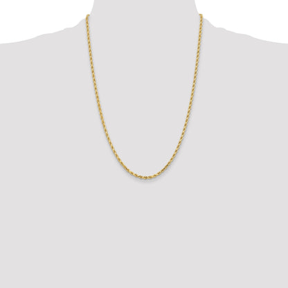 24 Inch 10K Yellow Gold 3.25mm Diamond Cut Rope Chain Necklace