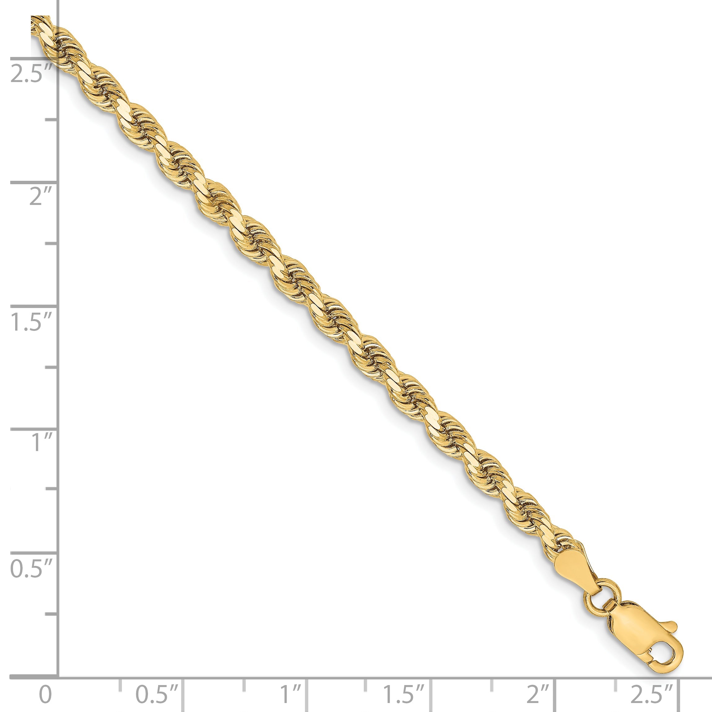 7 Inch 10K Yellow Gold 3.25mm Diamond Cut Rope Chain Bracelet
