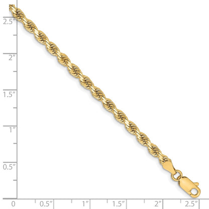 7 Inch 10K Yellow Gold 3.25mm Diamond Cut Rope Chain Bracelet