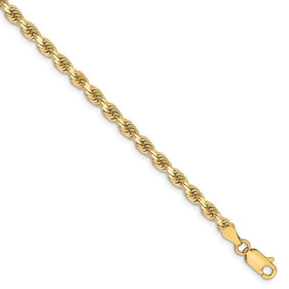 7 Inch 10K Yellow Gold 3.25mm Diamond Cut Rope Chain Bracelet