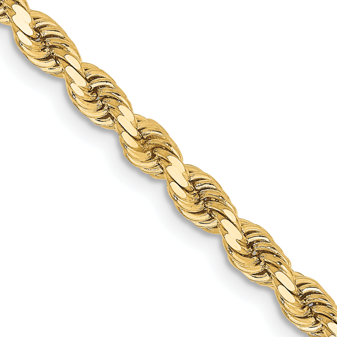 24 Inch 10K Yellow Gold 3.25mm Diamond Cut Rope Chain Necklace