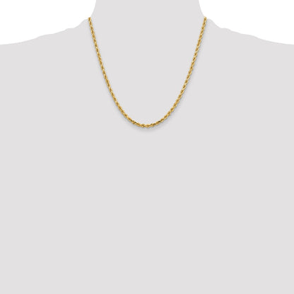 2 Inch 10K Yellow Gold 3.75mm Diamond Cut Rope Chain Necklace