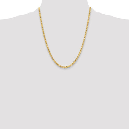 22 Inch 10K Yellow Gold 4.25mm Diamond Cut Rope Chain Necklace