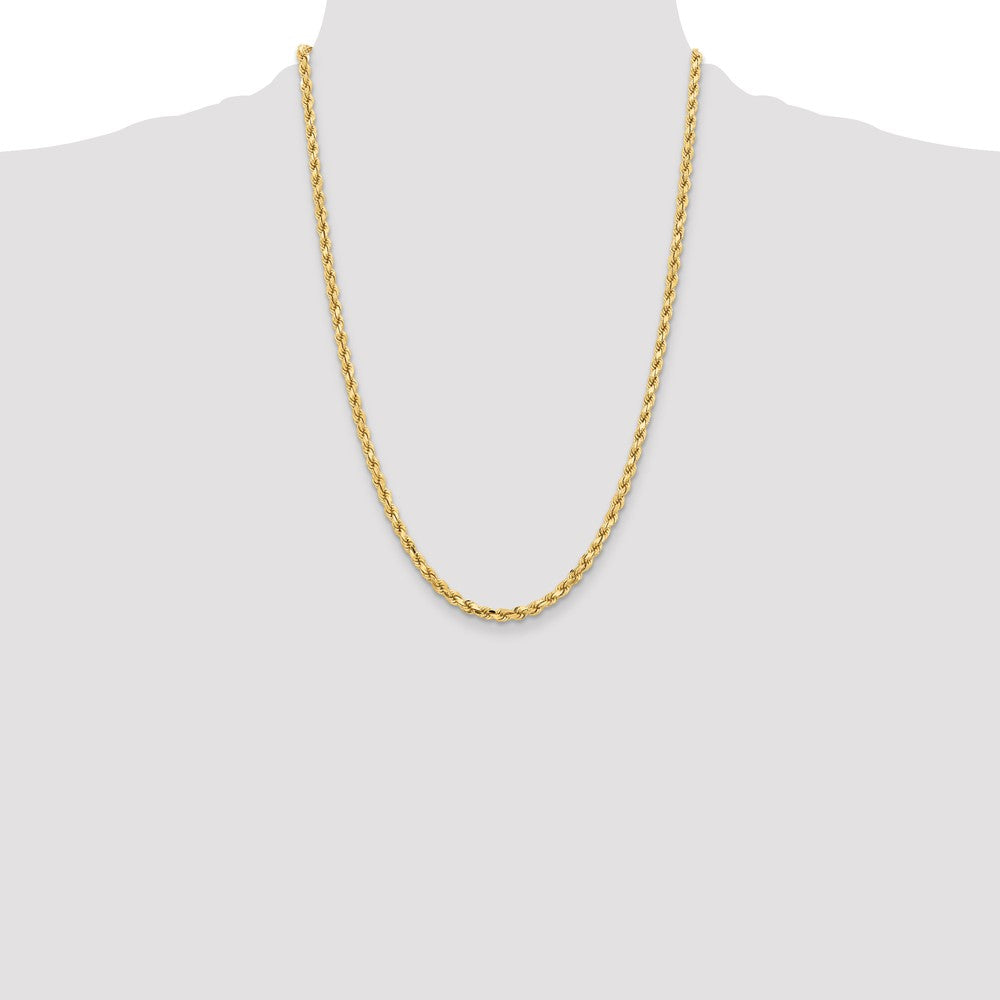 24 Inch 10K Yellow Gold 4.25mm Diamond Cut Rope Chain Necklace