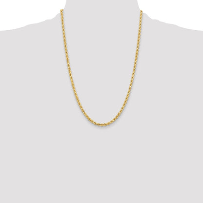24 Inch 10K Yellow Gold 4.25mm Diamond Cut Rope Chain Necklace