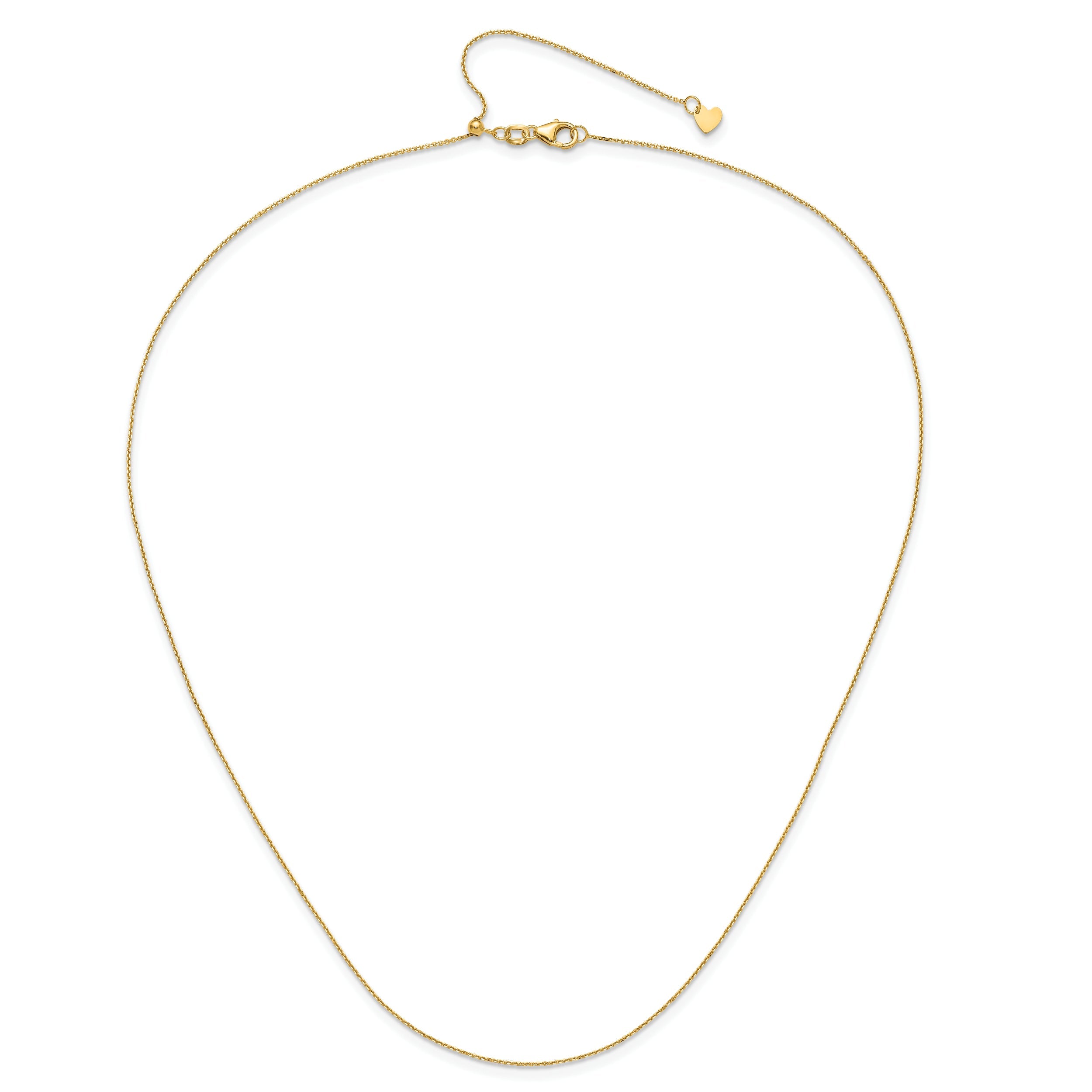 22 Inch 10K Yellow Gold Adjustable 1mm D/C Cable Chain Necklace