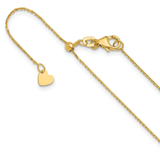 22 Inch 10K Yellow Gold Adjustable 1mm D/C Cable Chain Necklace