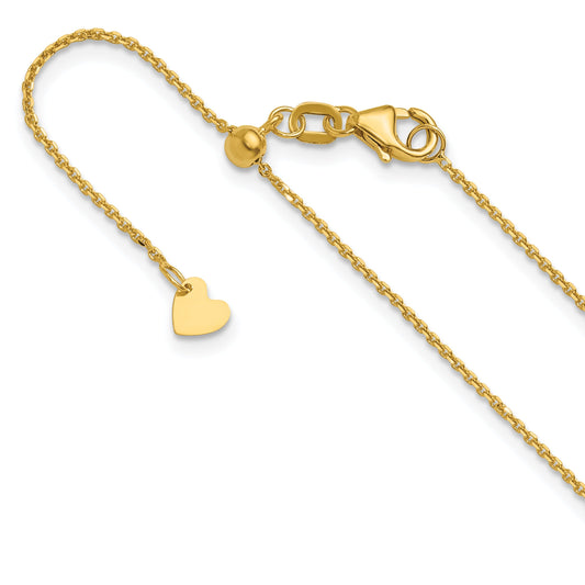 22 Inch 10K Yellow Gold Adjustable 1.1mm D/C Cable Chain Necklace