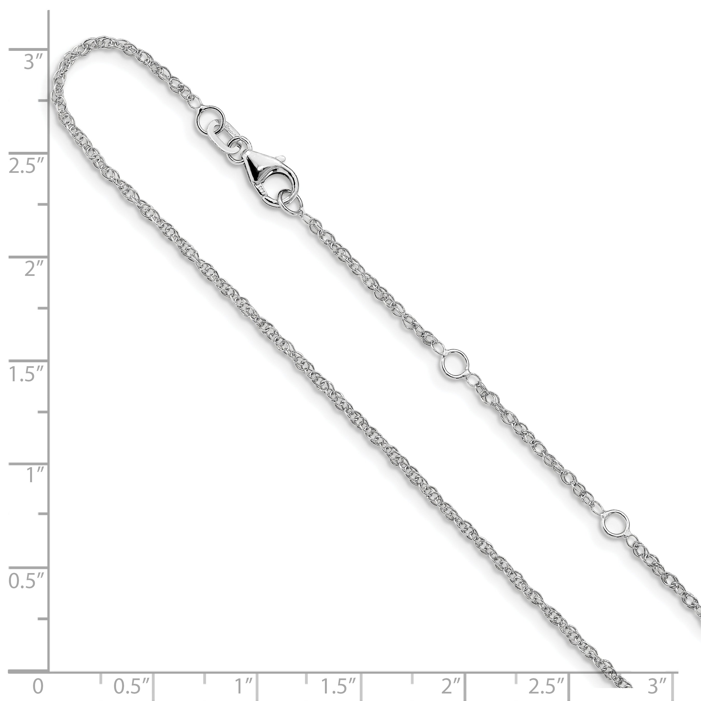 10K White Gold 1.5mm Loose Rope 1In+1In Adjustable Chain