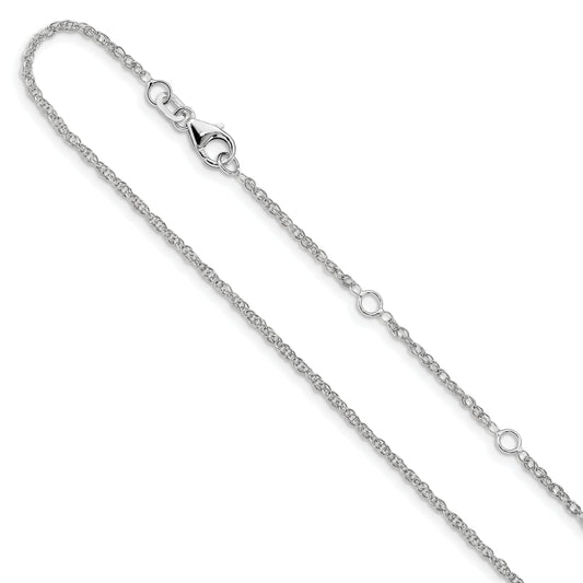 10K White Gold 1.5mm Loose Rope 1In+1In Adjustable Chain