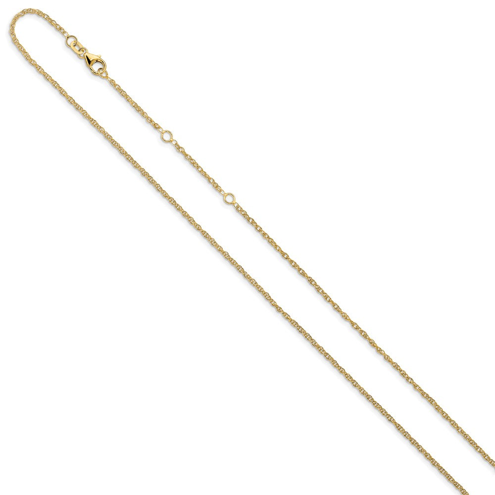 18 Inch 10K Yellow Gold 1.5mm Loose Rope 1In+1In Adjustable Chain Necklace
