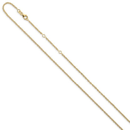 18 Inch 10K Yellow Gold 1.5mm Loose Rope 1In+1In Adjustable Chain Necklace