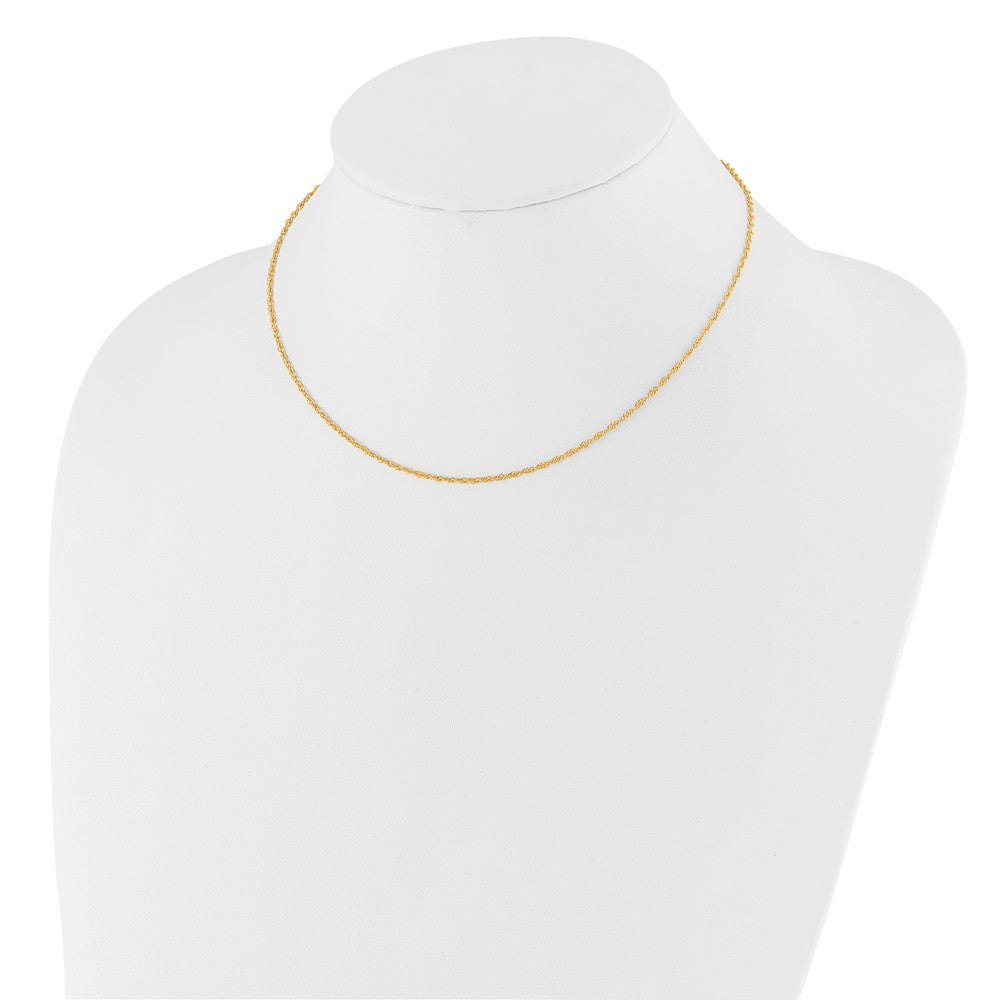 18 Inch 10K Yellow Gold 1.5mm Loose Rope 1In+1In Adjustable Chain Necklace