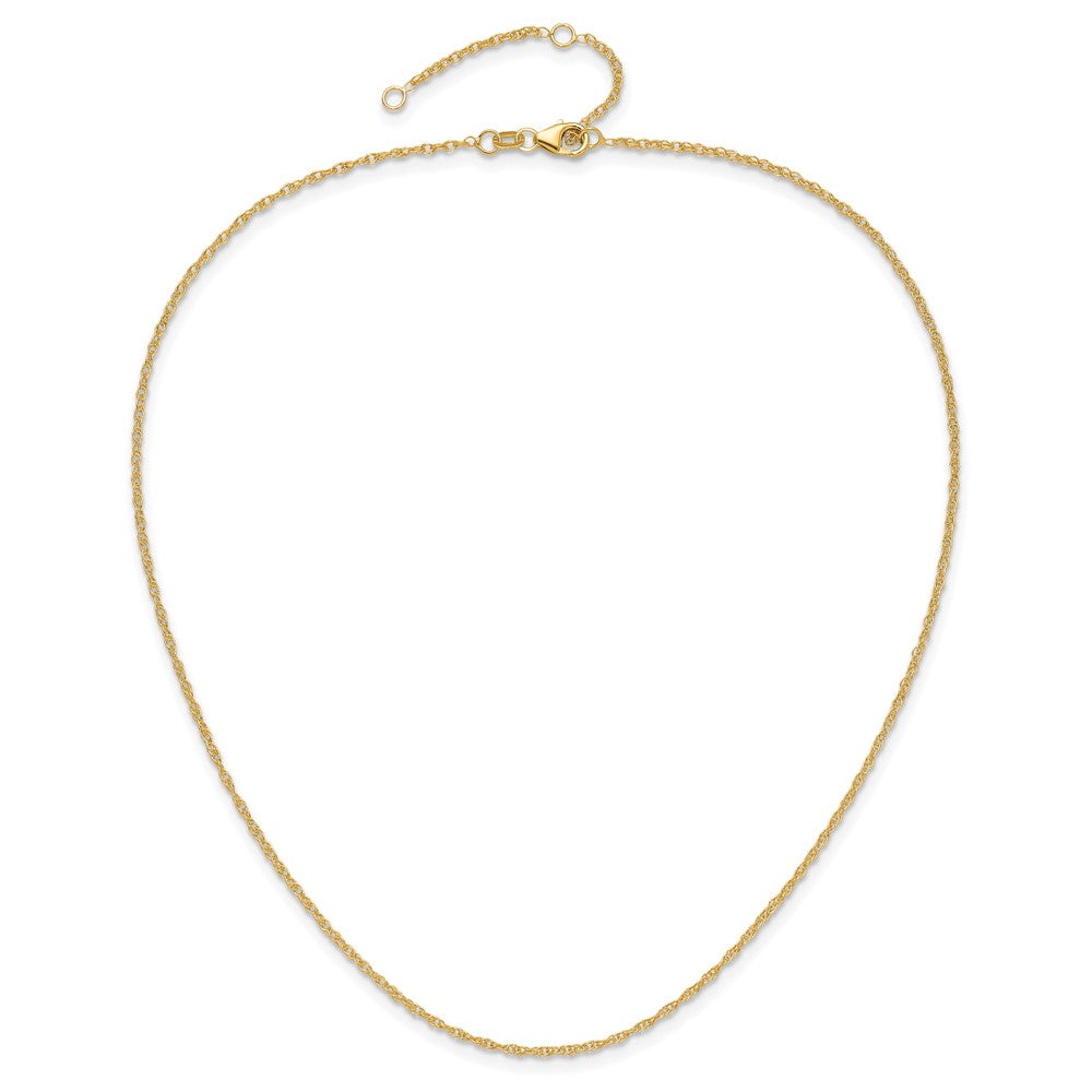 18 Inch 10K Yellow Gold 1.5mm Loose Rope 1In+1In Adjustable Chain Necklace
