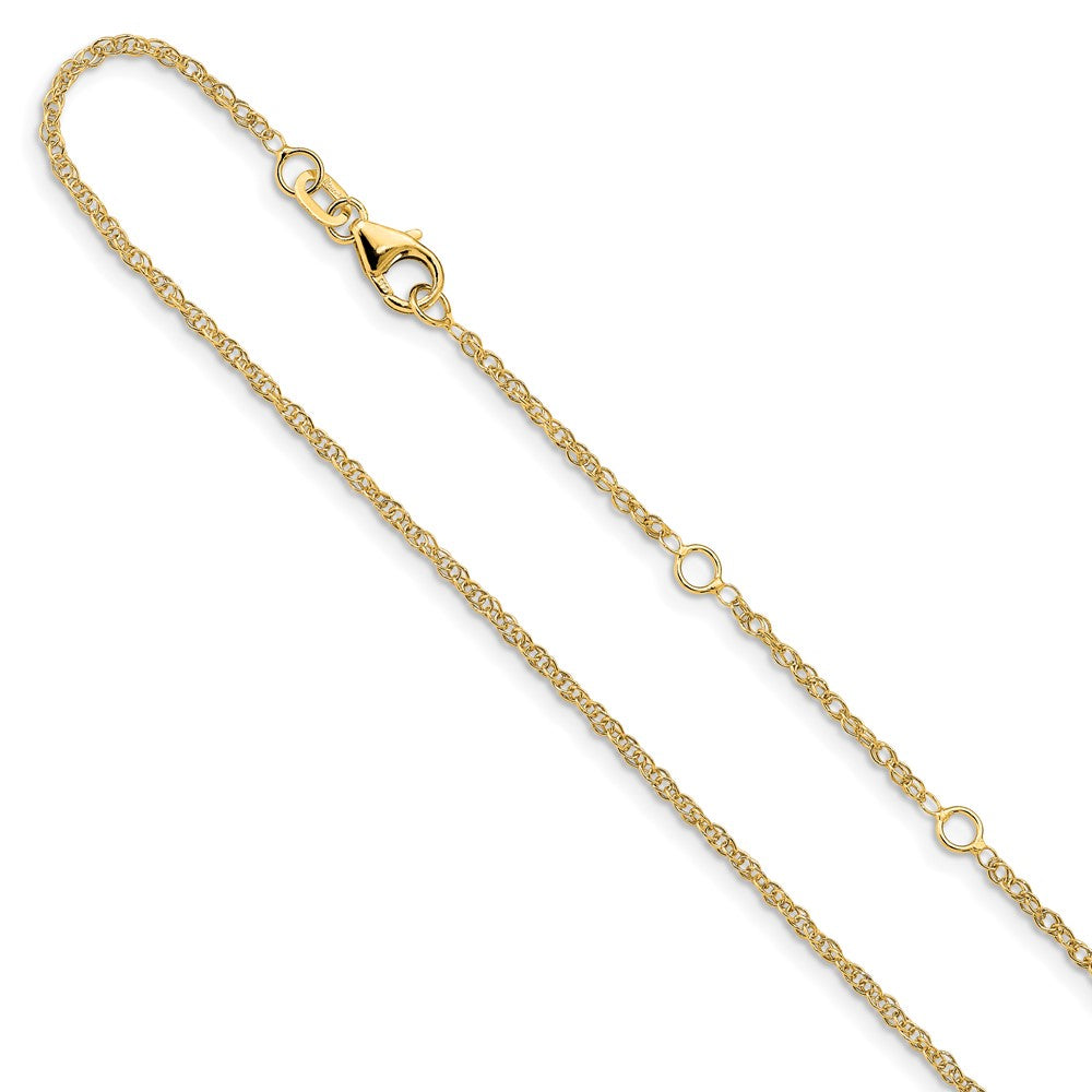 18 Inch 10K Yellow Gold 1.5mm Loose Rope 1In+1In Adjustable Chain Necklace