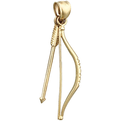 14K Gold 3D Bow and Arrow Pendant