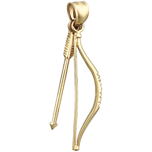 14K Gold 3D Bow and Arrow Pendant