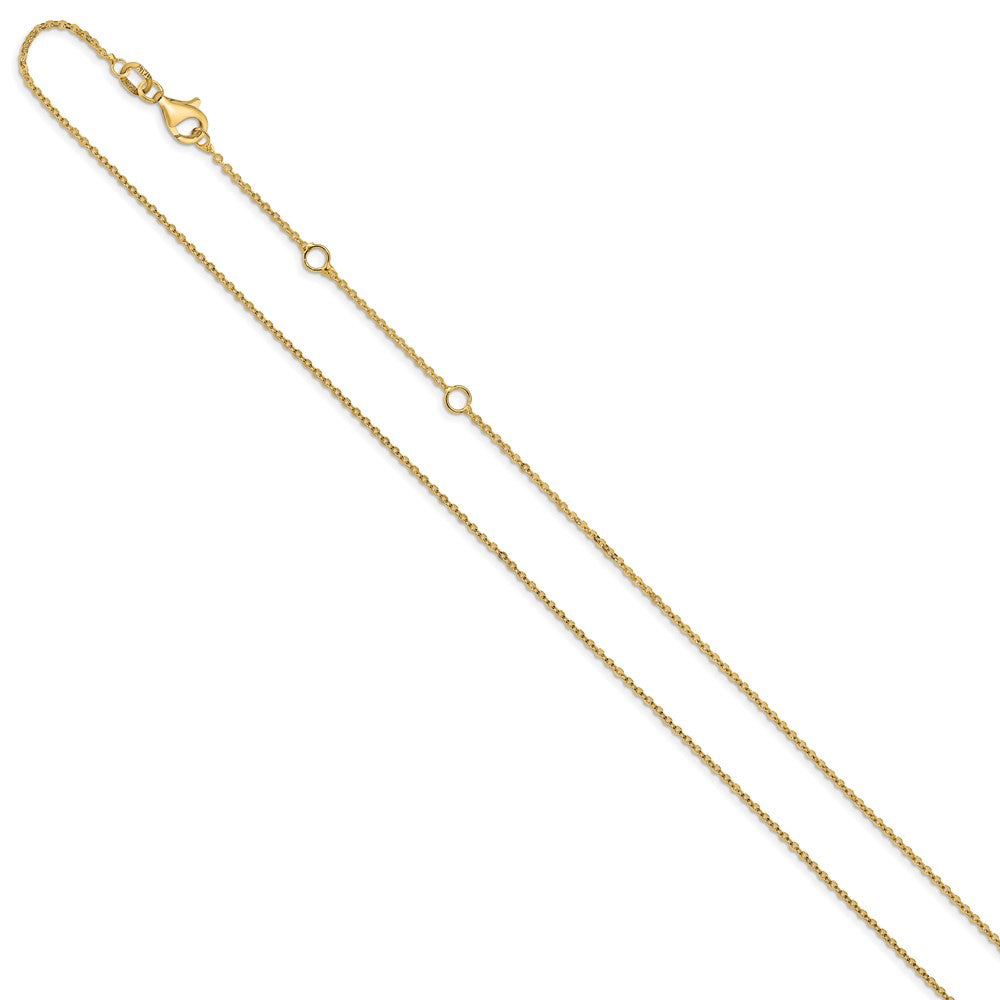 18 Inch 10K Yellow Gold 1.1mm Flat Cable 1In+1In Adjustable Chain Necklace