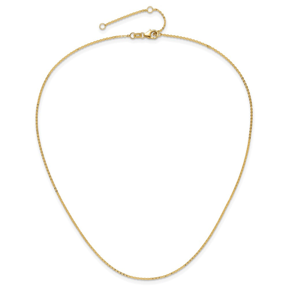 18 Inch 10K Yellow Gold 1.1mm Flat Cable 1In+1In Adjustable Chain Necklace