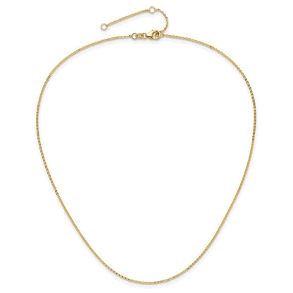 18 Inch 10K Yellow Gold 1.1mm Flat Cable 1In+1In Adjustable Chain Necklace