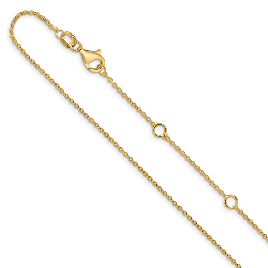 18 Inch 10K Yellow Gold 1.1mm Flat Cable 1In+1In Adjustable Chain Necklace