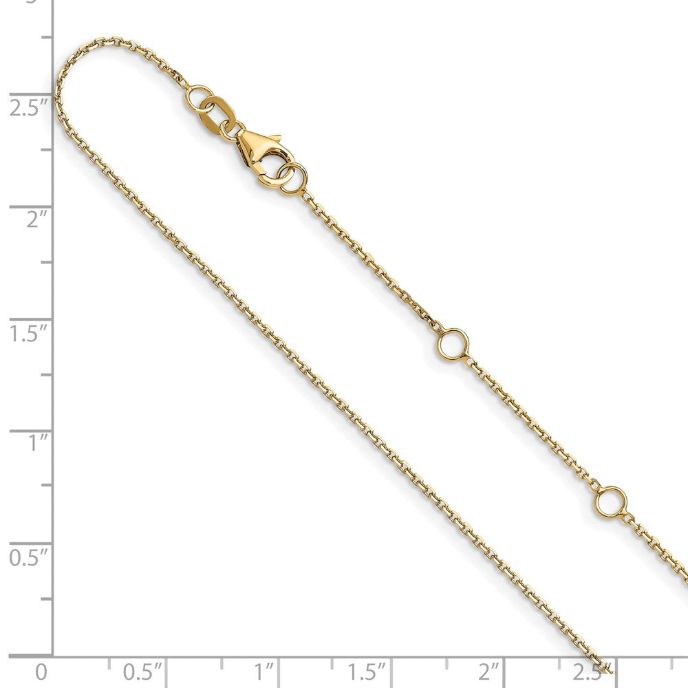 18 Inch 10K Yellow Gold 1.05mm D/C Cable 1In+1In Adjustable Chain Necklace