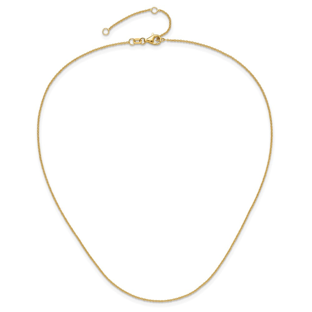 18 Inch 10K Yellow Gold 1.1mm Round Cable 1In+1In Adjustable Chain Necklace