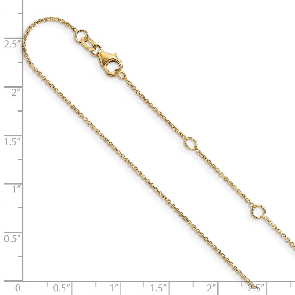 18 Inch 10K Yellow Gold 1.1mm Round Cable 1In+1In Adjustable Chain Necklace