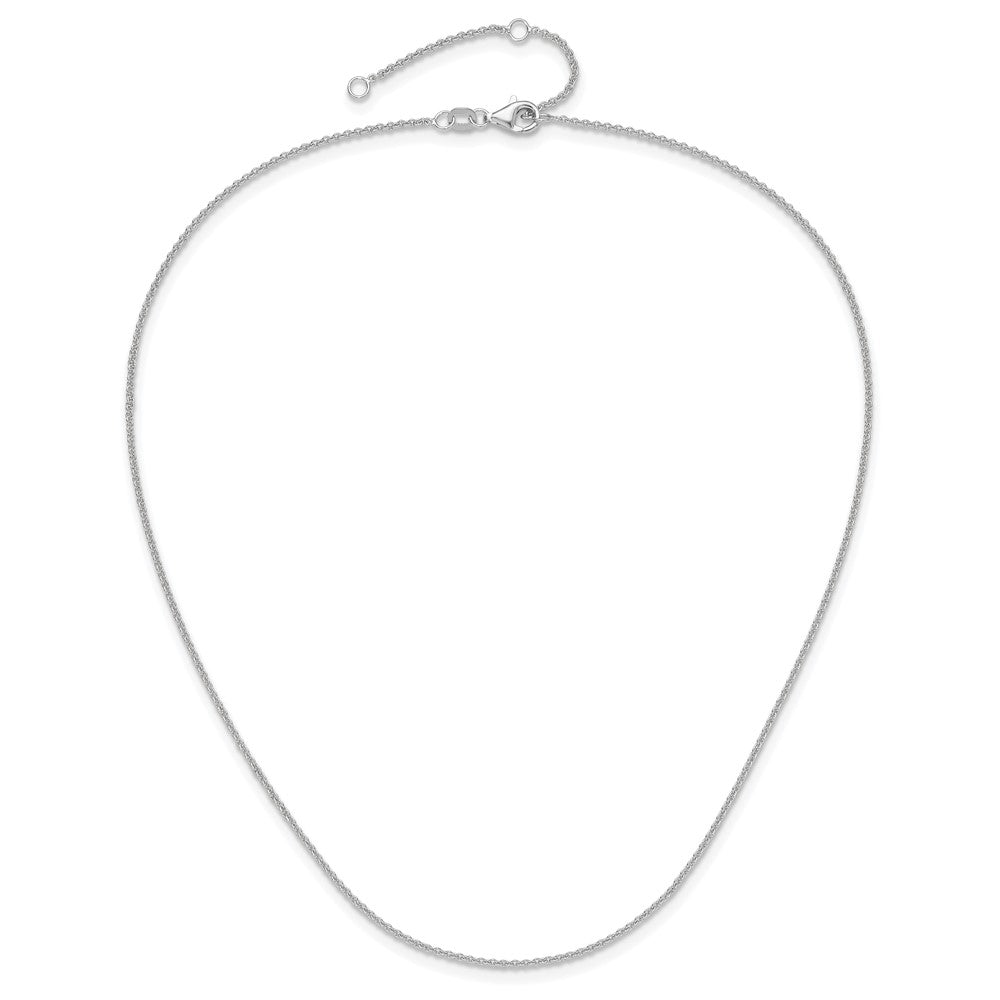 18 Inch 10K White Gold 1.4mm Round Cable 1In+1In Adjustable Chain Necklace
