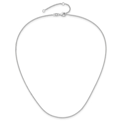 18 Inch 10K White Gold 1.4mm Round Cable 1In+1In Adjustable Chain Necklace