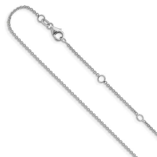 18 Inch 10K White Gold 1.4mm Round Cable 1In+1In Adjustable Chain Necklace
